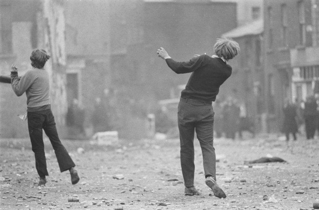 Manifestants catholiques, Bataille du Bogside, Derry, Irlande du Nord